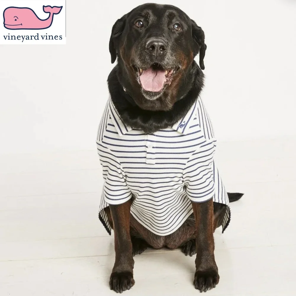 Vineyard Vines Navy Striped Cream Dog Pique Polo Shirt XXL